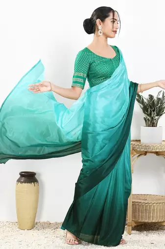 Women's brocade padded front open elbow sleeves saree blouse