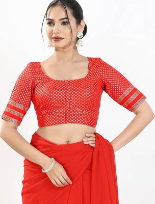 Women's brocade padded front open elbow sleeves saree blouse 1