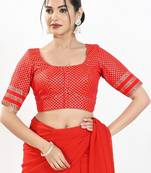Women's brocade padded front open elbow sleeves saree blouse