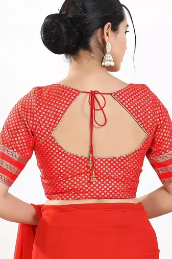Women's brocade padded front open elbow sleeves saree blouse