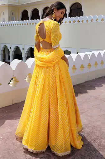 Enchanting Yellow Laheriya Printed Haldi Wear Lehenga Choli With Dupatta