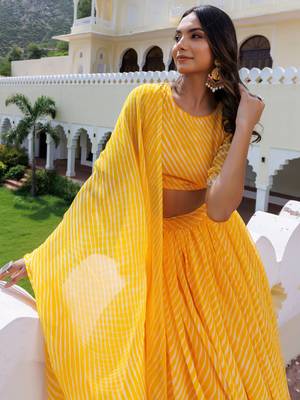 Enchanting Yellow Laheriya Printed Haldi Wear Lehenga Choli With Dupatta 4