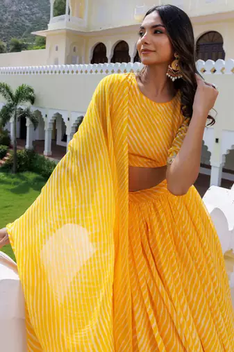 Enchanting Yellow Laheriya Printed Haldi Wear Lehenga Choli With Dupatta