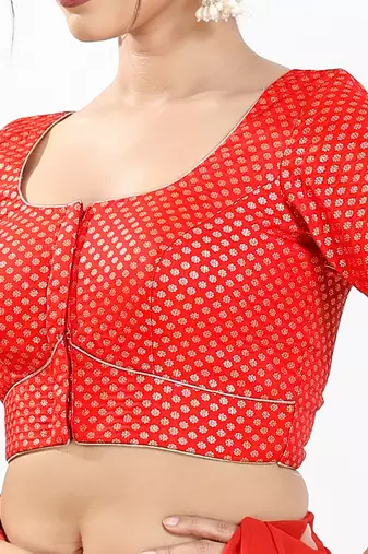 Women's brocade padded front open elbow sleeves saree blouse