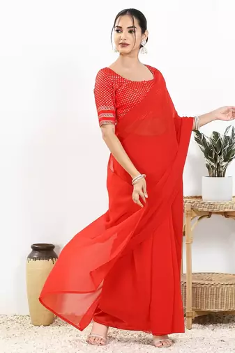 Women's brocade padded front open elbow sleeves saree blouse