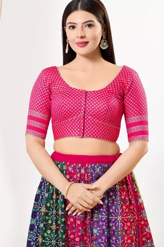 Women's brocade padded front open elbow sleeves saree blouse
