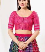 Women's brocade padded front open elbow sleeves saree blouse