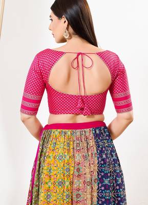 Women's brocade padded front open elbow sleeves saree blouse 2