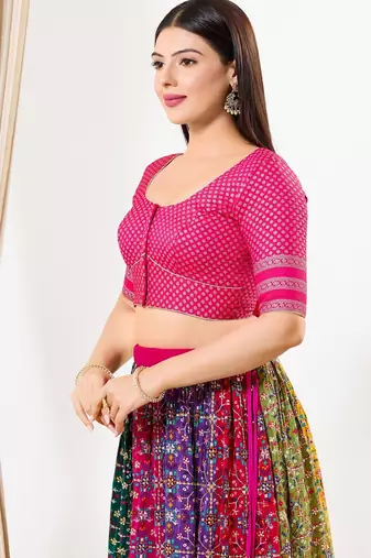 Women's brocade padded front open elbow sleeves saree blouse