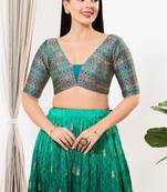 Women's brocade padded back open elbow sleeves saree blouse
