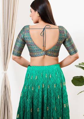 Women's brocade padded back open elbow sleeves saree blouse 2