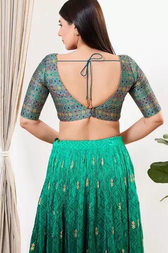 Women's brocade padded back open elbow sleeves saree blouse