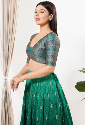 Women's brocade padded back open elbow sleeves saree blouse 3