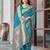 women's teal blue patola silk blend saree with geometric pattern