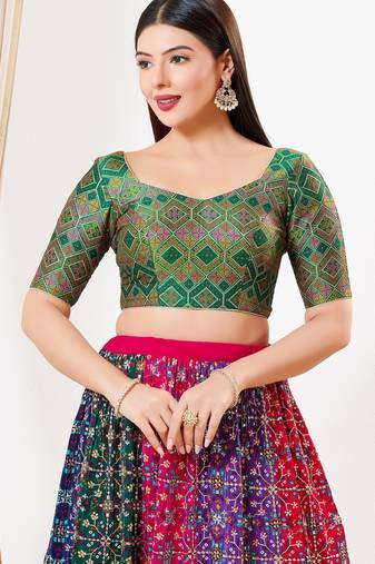 Women's brocade padded back open elbow sleeves saree blouse