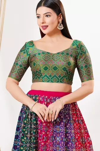 Women's brocade padded back open elbow sleeves saree blouse