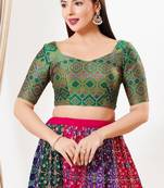 Women's brocade padded back open elbow sleeves saree blouse