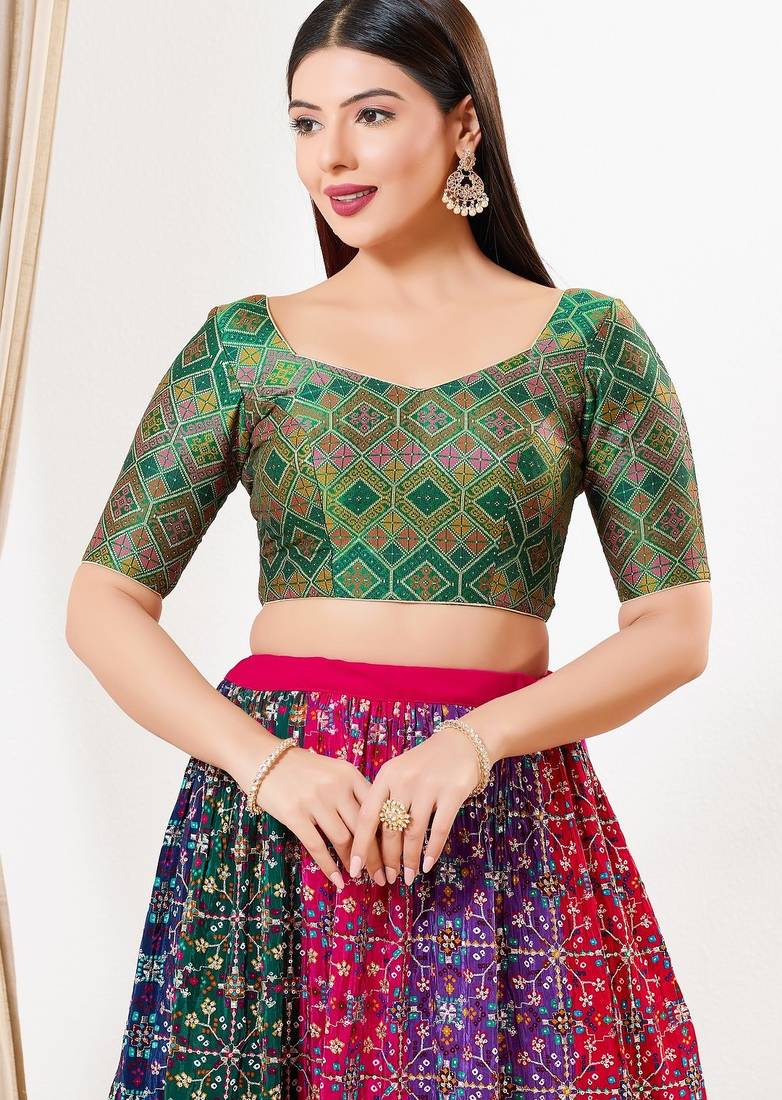 Women's brocade padded back open elbow sleeves saree blouse
