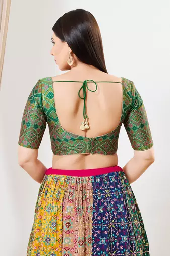 Women's brocade padded back open elbow sleeves saree blouse
