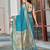 women's teal blue patola silk blend saree with geometric pattern