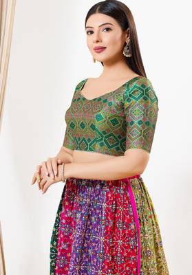 Women's brocade padded back open elbow sleeves saree blouse 3