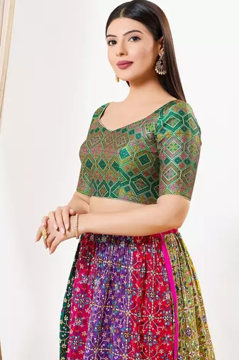 Women's brocade padded back open elbow sleeves saree blouse