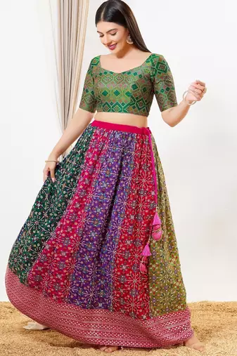 Women's brocade padded back open elbow sleeves saree blouse