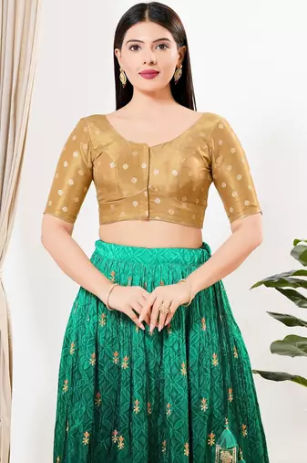 Women's tissue padded front open elbow sleeves saree blouse