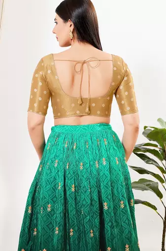 Women's tissue padded front open elbow sleeves saree blouse