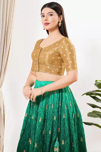 Women's tissue padded front open elbow sleeves saree blouse