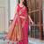 women's baby pink patola silk blend saree with geometric pattern