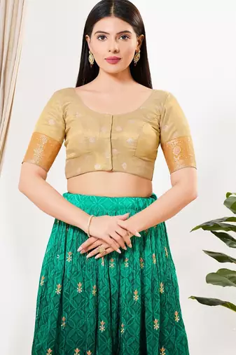 Women's tissue padded front open elbow sleeves saree blouse