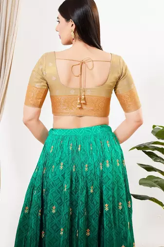 Women's tissue padded front open elbow sleeves saree blouse