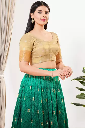 Women's tissue padded front open elbow sleeves saree blouse