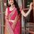 women's baby pink patola silk blend saree with geometric pattern