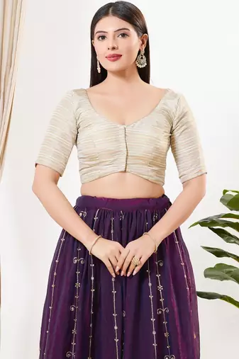 Women's tissue padded front open elbow sleeves saree blouse