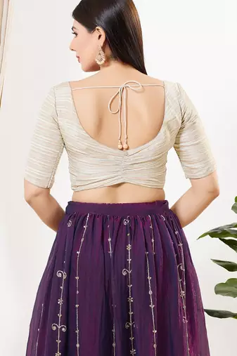 Women's tissue padded front open elbow sleeves saree blouse