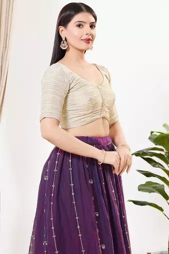 Women's tissue padded front open elbow sleeves saree blouse