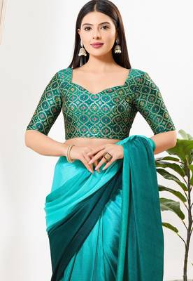 Women's brocade padded back open elbow sleeves saree blouse 1