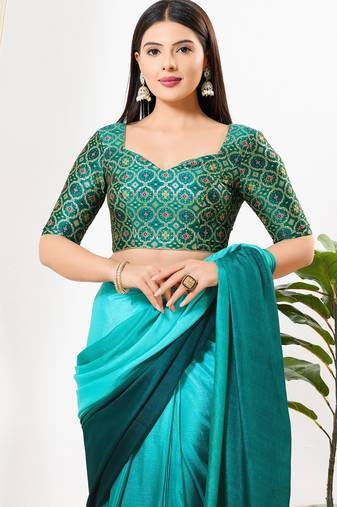 Women's brocade padded back open elbow sleeves saree blouse