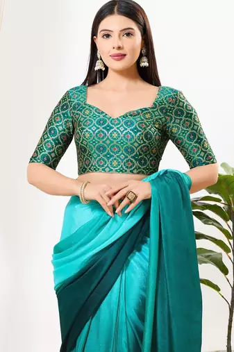 Women's brocade padded back open elbow sleeves saree blouse