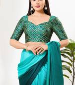 Women's brocade padded back open elbow sleeves saree blouse