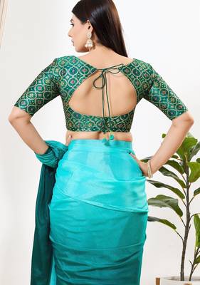 Women's brocade padded back open elbow sleeves saree blouse 2