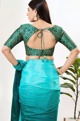 Women's brocade padded back open elbow sleeves saree blouse