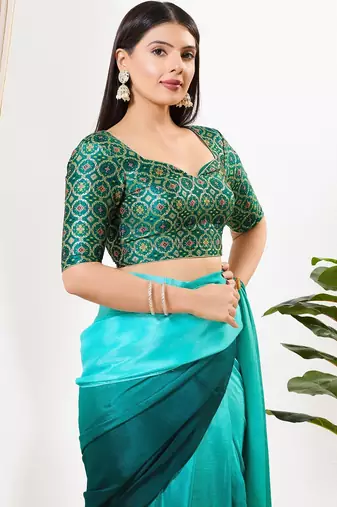 Women's brocade padded back open elbow sleeves saree blouse
