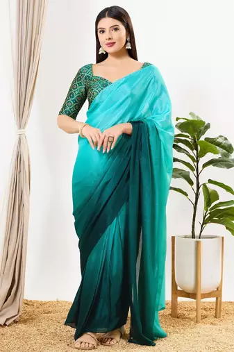 Women's brocade padded back open elbow sleeves saree blouse