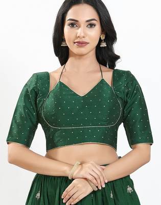 Women's brocade padded back open elbow sleeves saree blouse 1