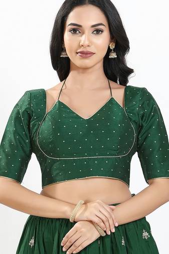 Women's brocade padded back open elbow sleeves saree blouse