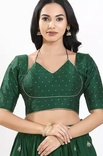 Women's brocade padded back open elbow sleeves saree blouse