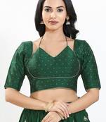Women's brocade padded back open elbow sleeves saree blouse